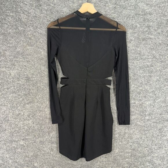 New Hello Molly Mini Dress Women 6 Black Short Zipper Long Sleeve Crew Neck - Picture 2 of 9